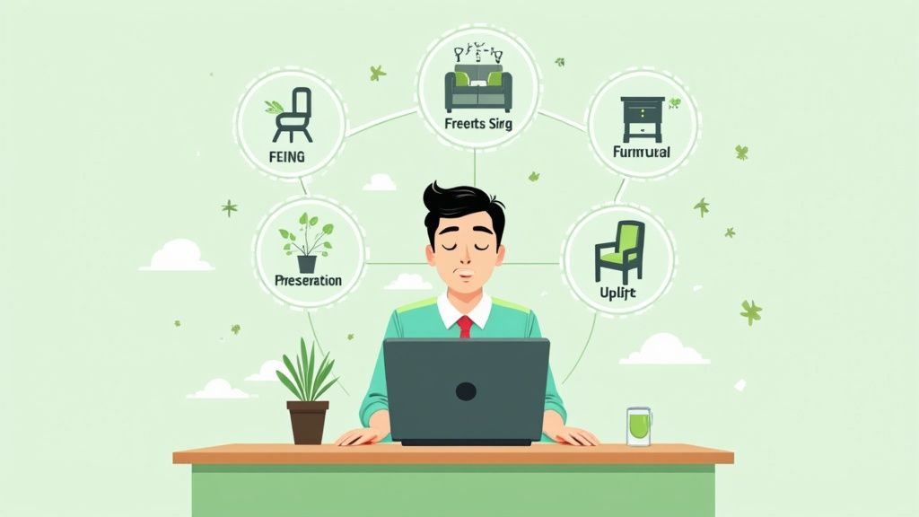 A healthy and bright office environment with green plants, showing the benefits of an eco friendly cleaning service.