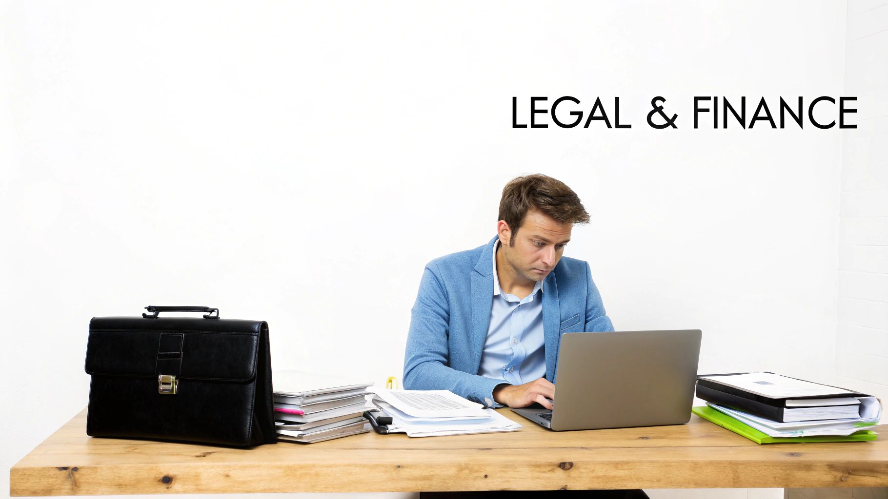 A person signing legal documents for their new business on a wooden desk.