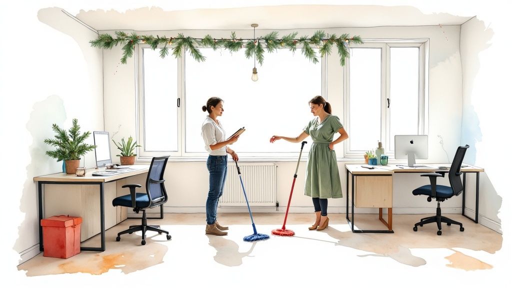 Discover when and how to schedule holiday office cleaning. Our guide offers a complete checklist for a pristine, healthy workspace this season.