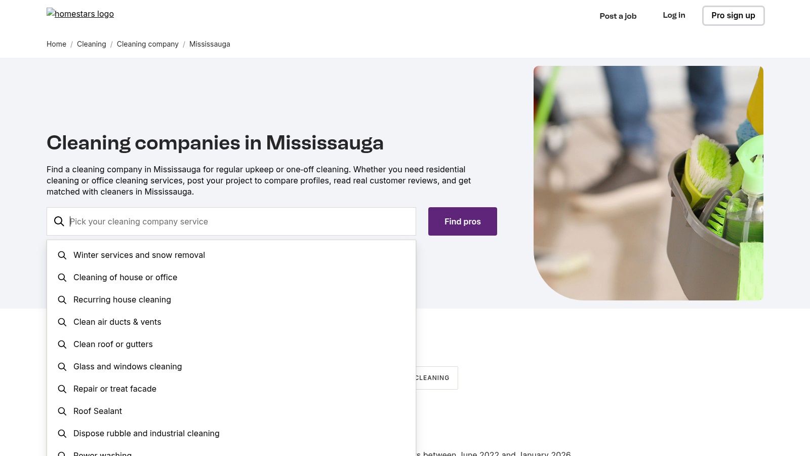 A screenshot of the HomeStars website showcasing its interface for finding and comparing cleaning service providers.