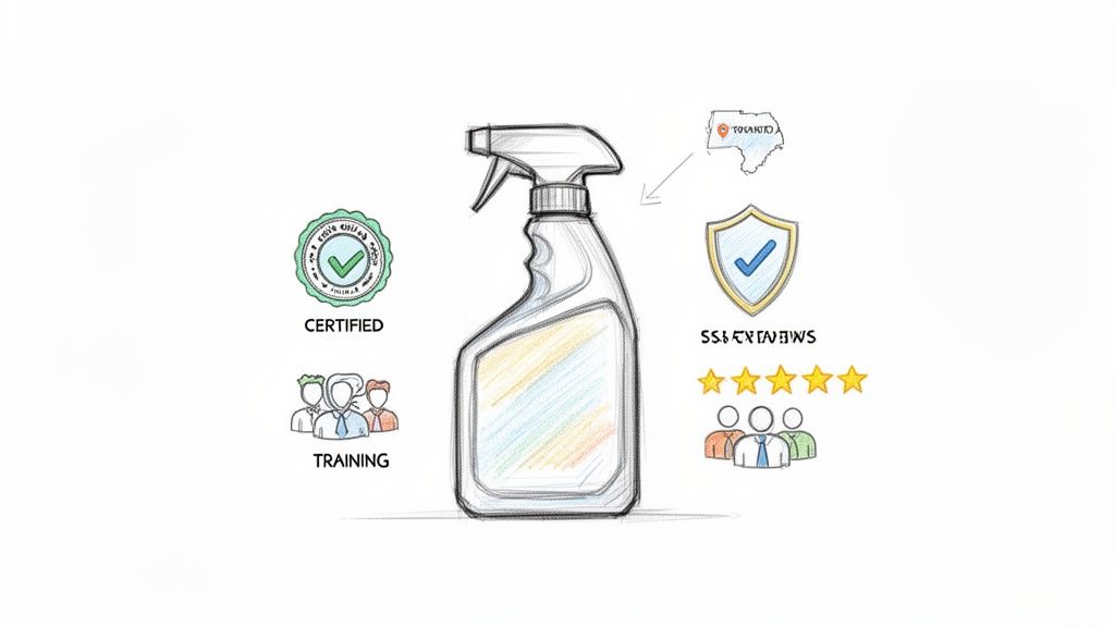 Sketch illustrating certified cleaning services in Toronto with trained staff and excellent reviews.