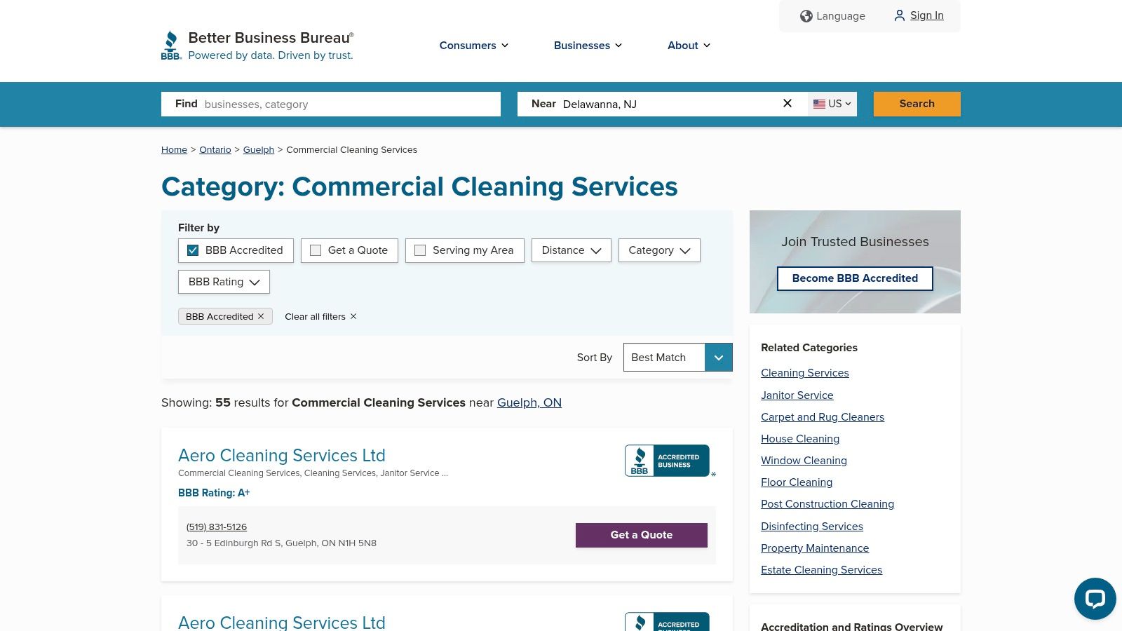 Better Business Bureau (BBB) — Guelph Janitorial/Commercial Cleaning