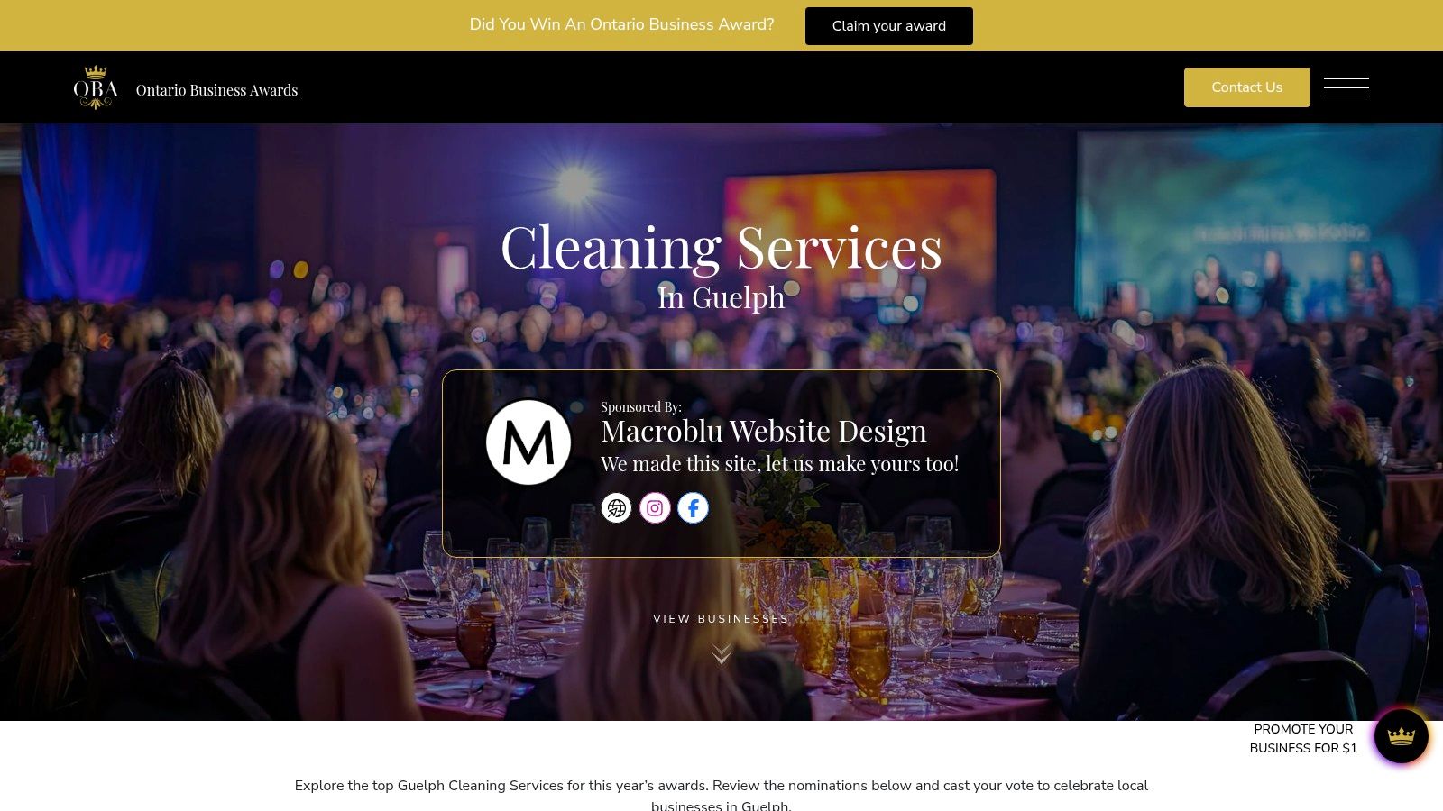 Ontario Business Awards — Guelph Cleaning Services (Nominations/Voting)