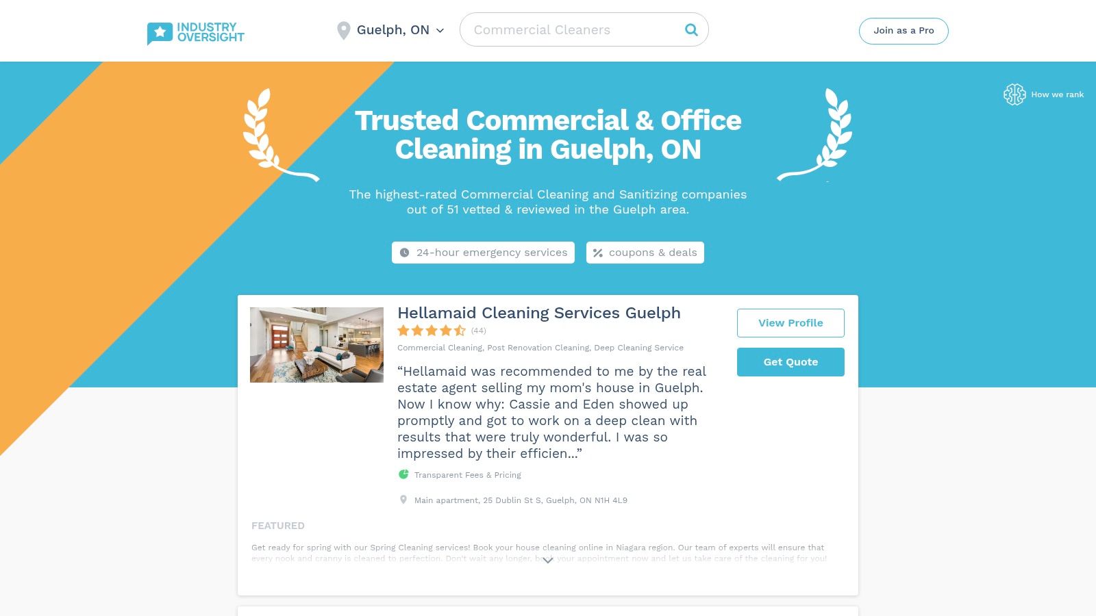 IndustryOversight.ca — Guelph Commercial & Office Cleaning Rankings