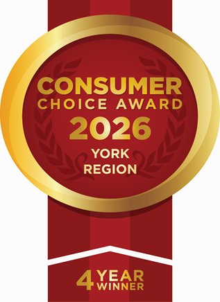 A gold and red medallion award for Consumer Choice Award 2026, York Region, 4 Year Winner.