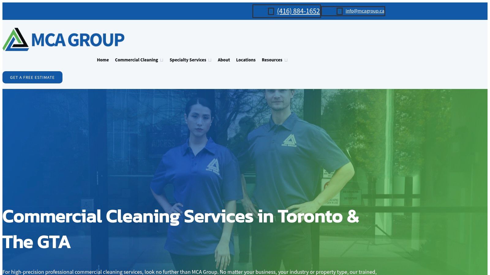 Commercial cleaners wiping down an office surface