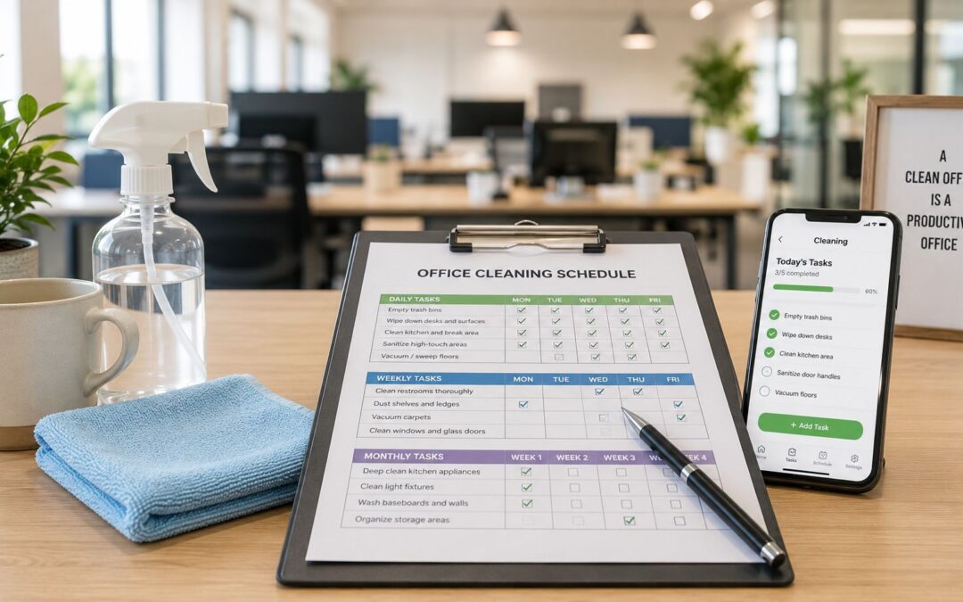 Download our free office cleaning schedule template. This guide explains how to customize daily, weekly, and monthly checklists for any Canadian office.